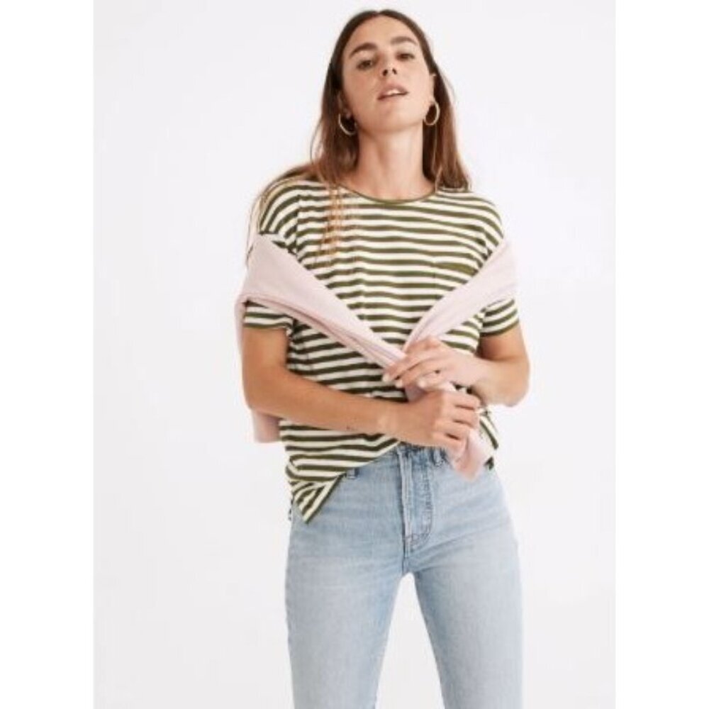 Madewell Softfade Women's Tee Shirt Oversized Pocket Cahita Stripe Green XXS